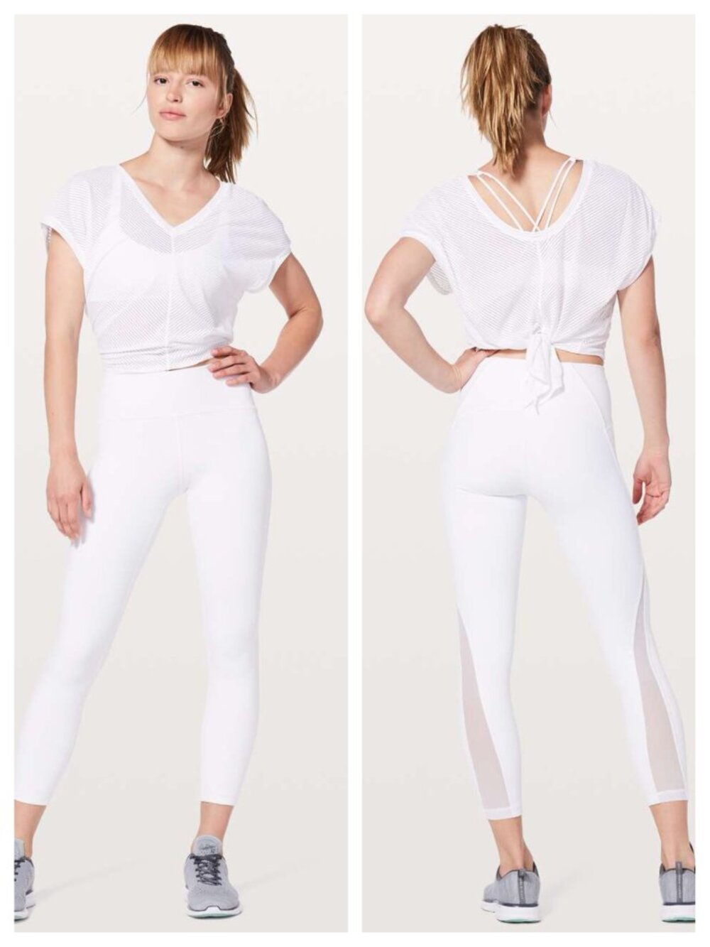 Lululemon Ahead By Miles Mesh V-Neck Short Sleeve Top 19" Chest/M? White